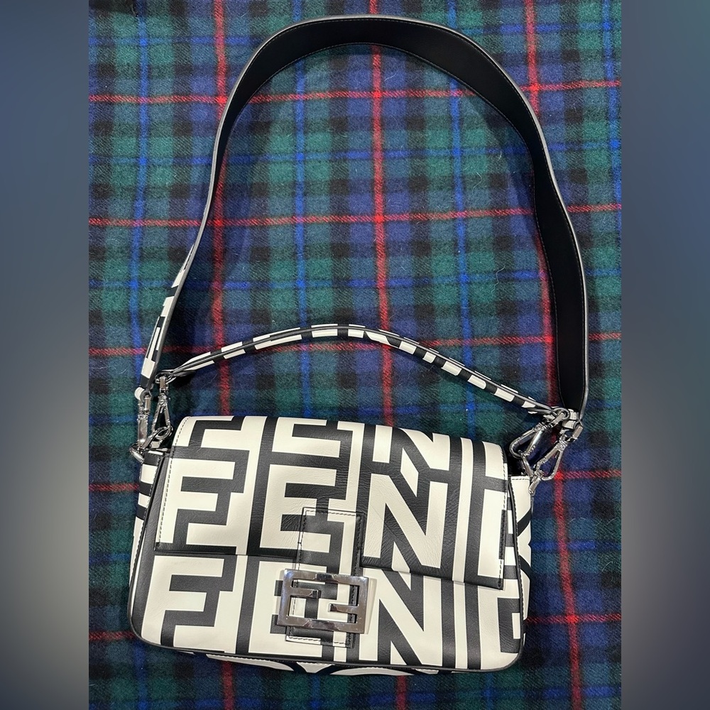 Fendi X Marc Jacobs Black and White Leather Baguette Bag